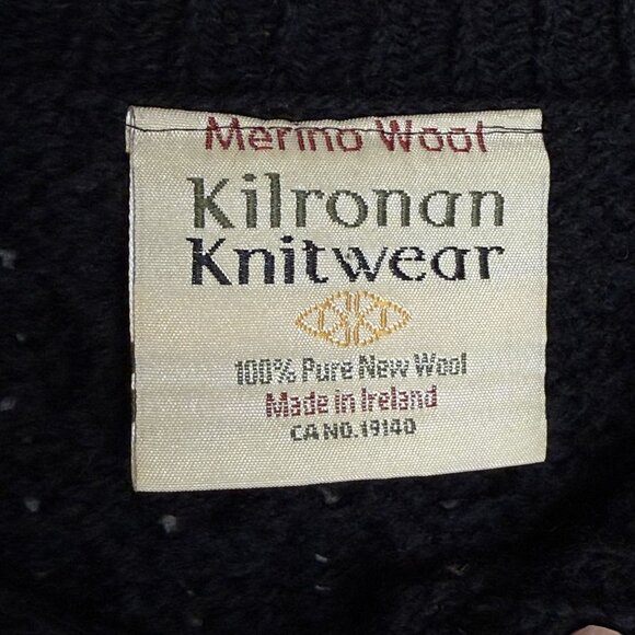 Kilronan Knitwear Black Cable Knit Merino Wool Sweater, S - Picture 7 of 9